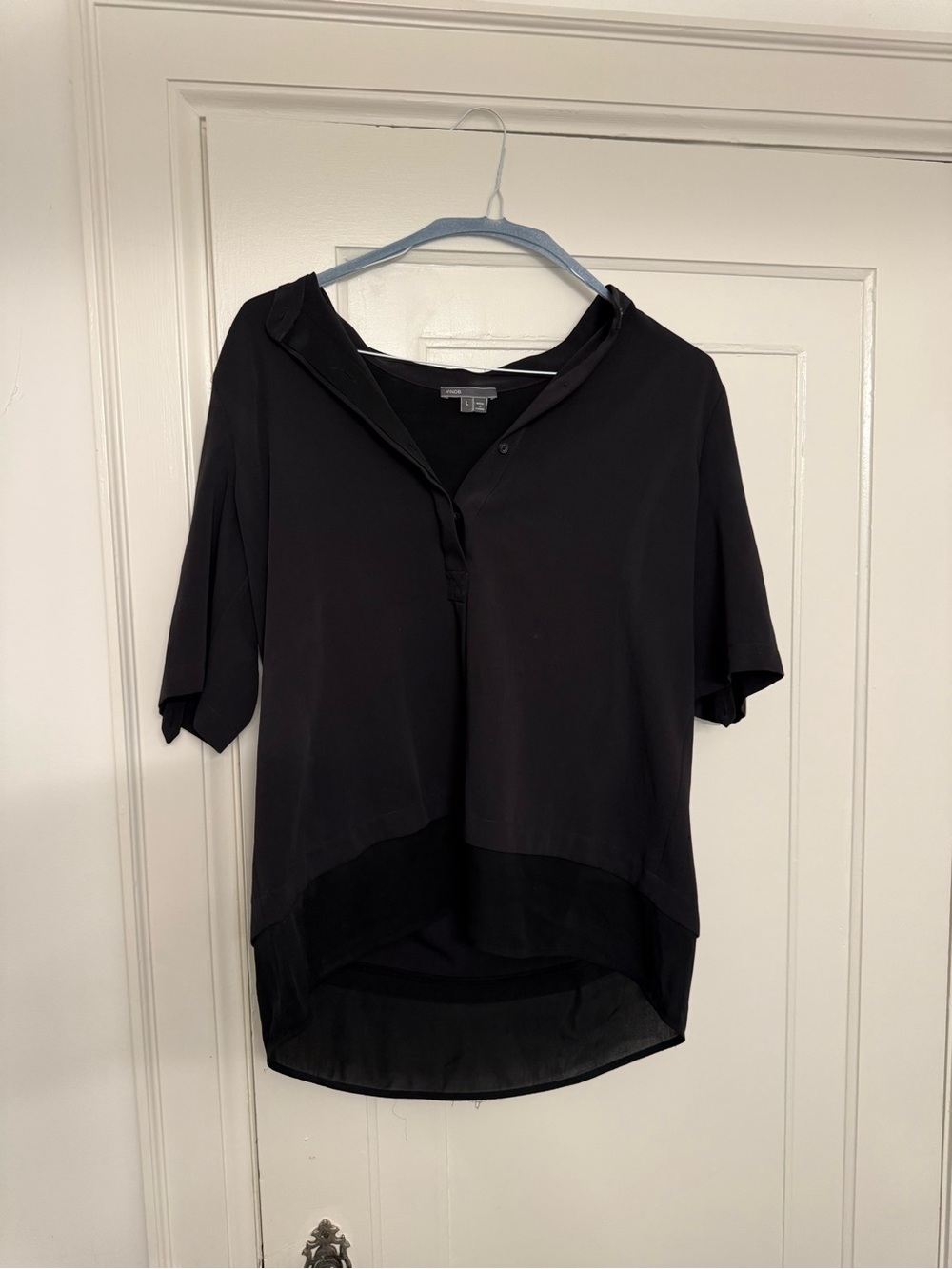 Vince Black Short-Sleeve Button-Down Blouse